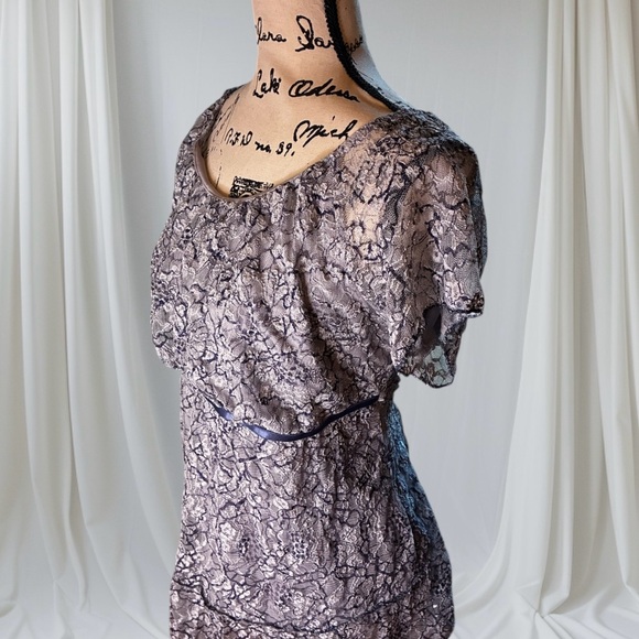 Vintage 2000s Venezia Blue Lace Flutter Sleeve Milkmaid Top Plus Size 14/16 - Picture 2 of 7